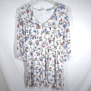 Good Hart Womens XL White Floral Dress Boho Peasant Style 3/4 Sleeve Cottagecore
